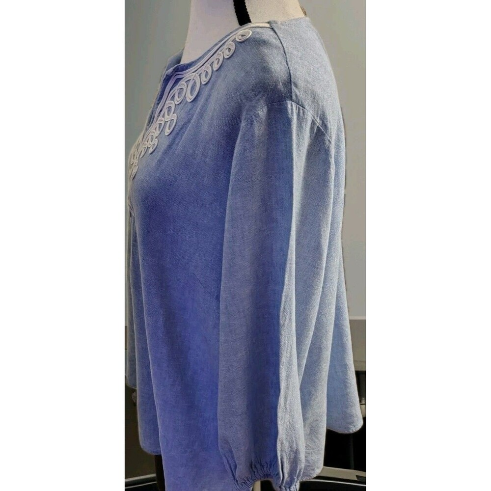 Susan Graver Pura Blouse Size LP Linen/Flax Blend Blue Tunic - Picture 6 of 10